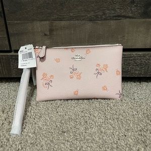 Light Pink Floral Bow Coach Wristlet